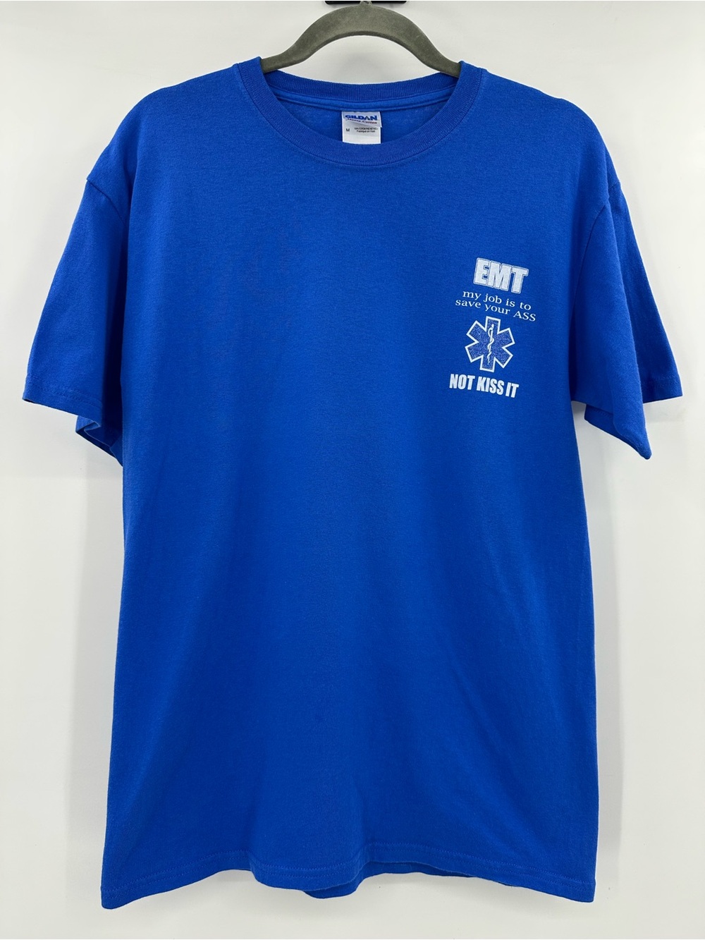 Gildan Bright Blue EMT Short Sleeve Tee with White Graphic